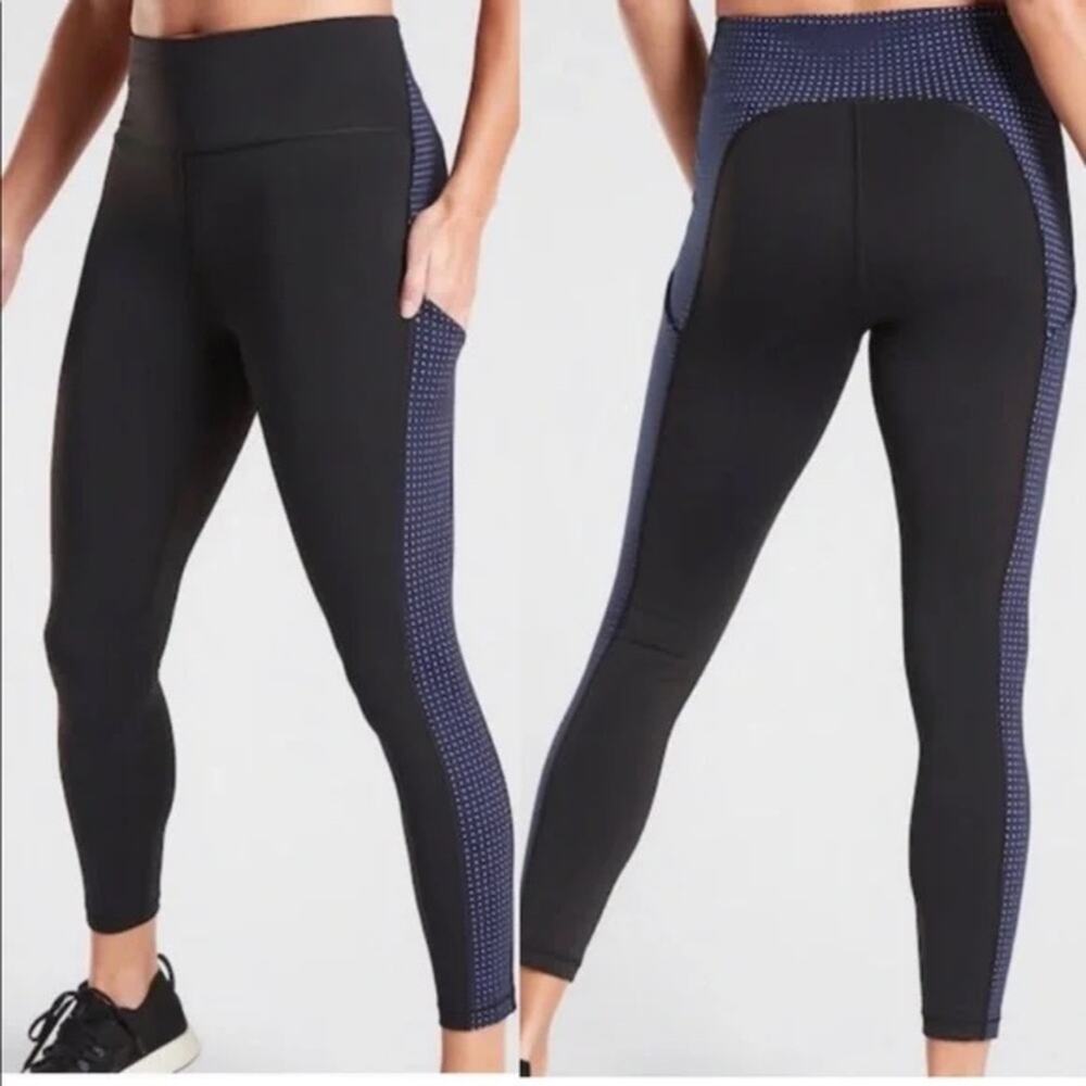 Athleta Ultimate 7/8 Tight Perforated High Rise Navy Black Leggings Size Medium